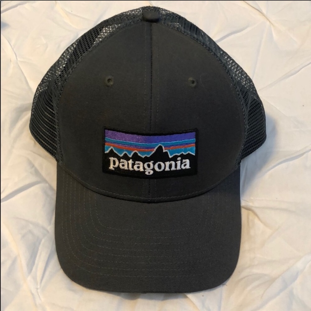 Patagonia Black Trucker Hat with Multicolor Logo (Purple, Blue, Teal)
